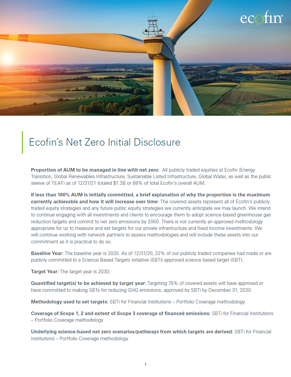 Ecofin’s Net Zero Initial Disclosure