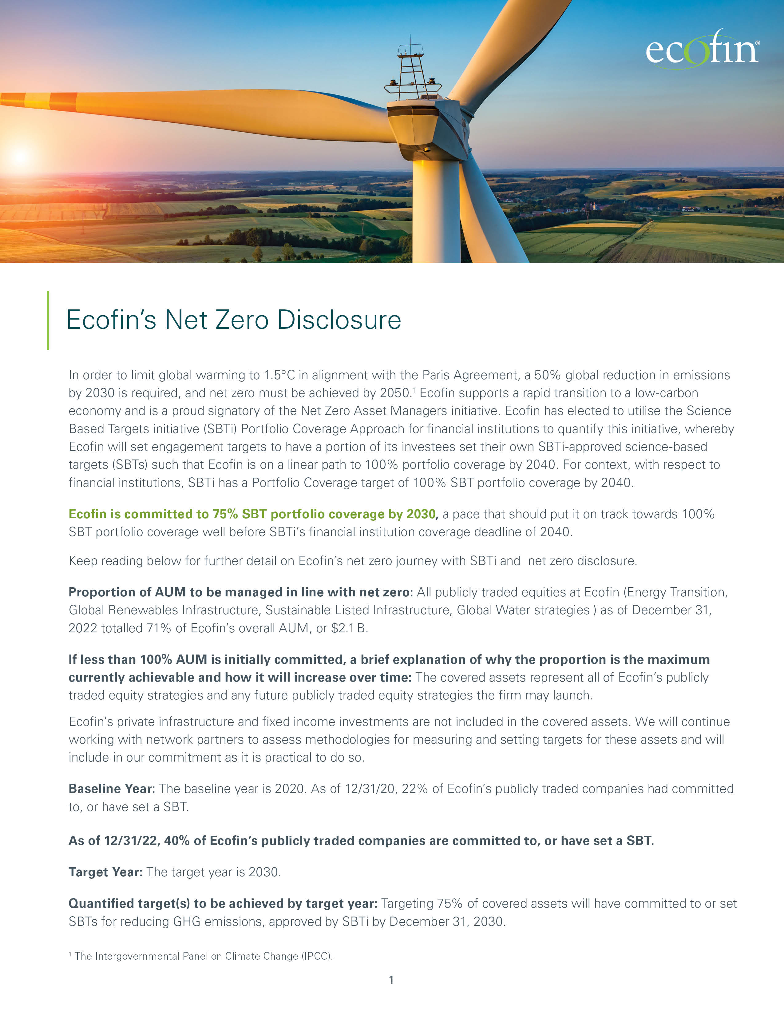Ecofin’s Net Zero Disclosure